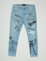 Domrebel Scribble Skinny Jeans - Morning Blue