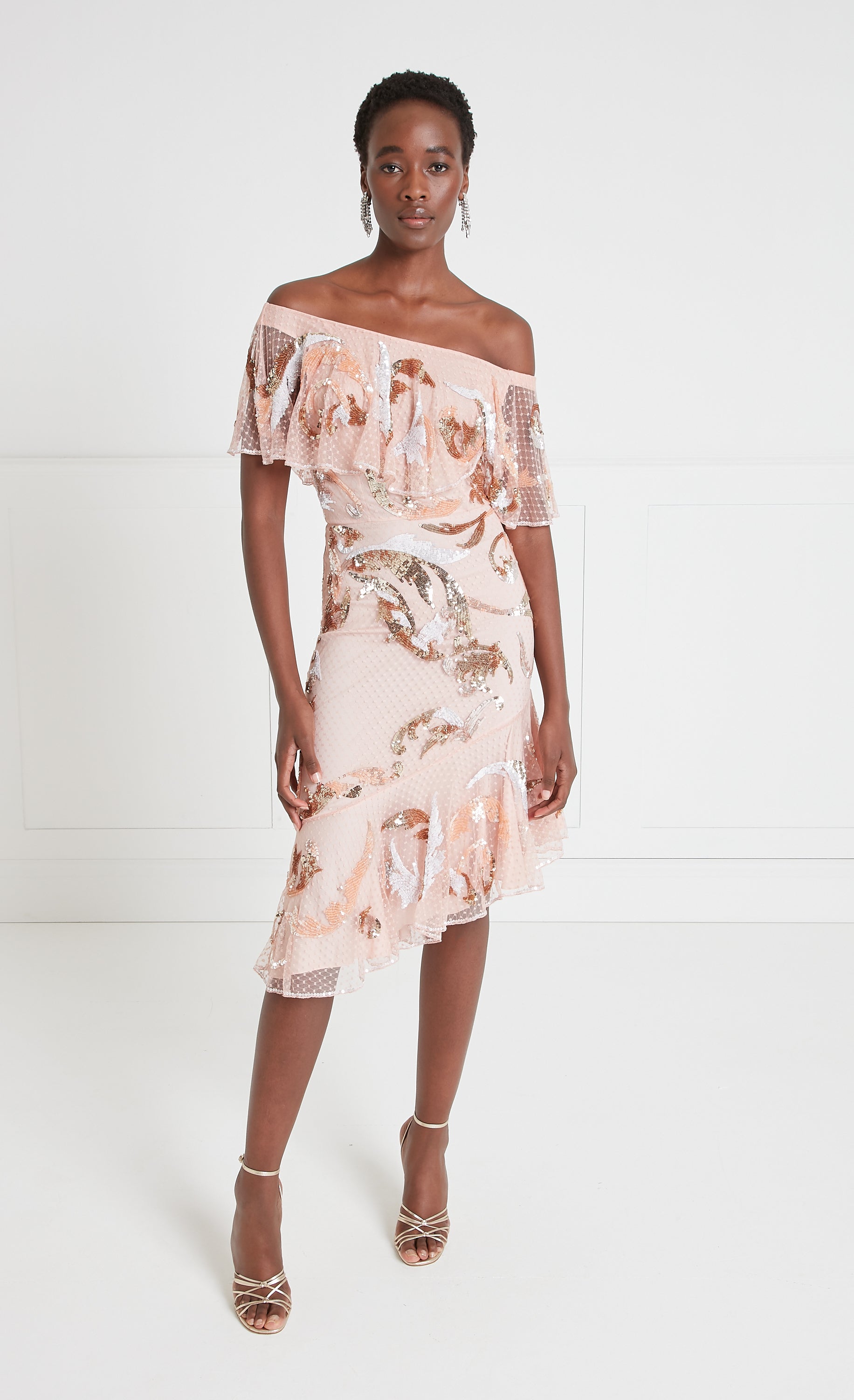 Temperley London Novella Ruffle Midi Dress - Rosewater