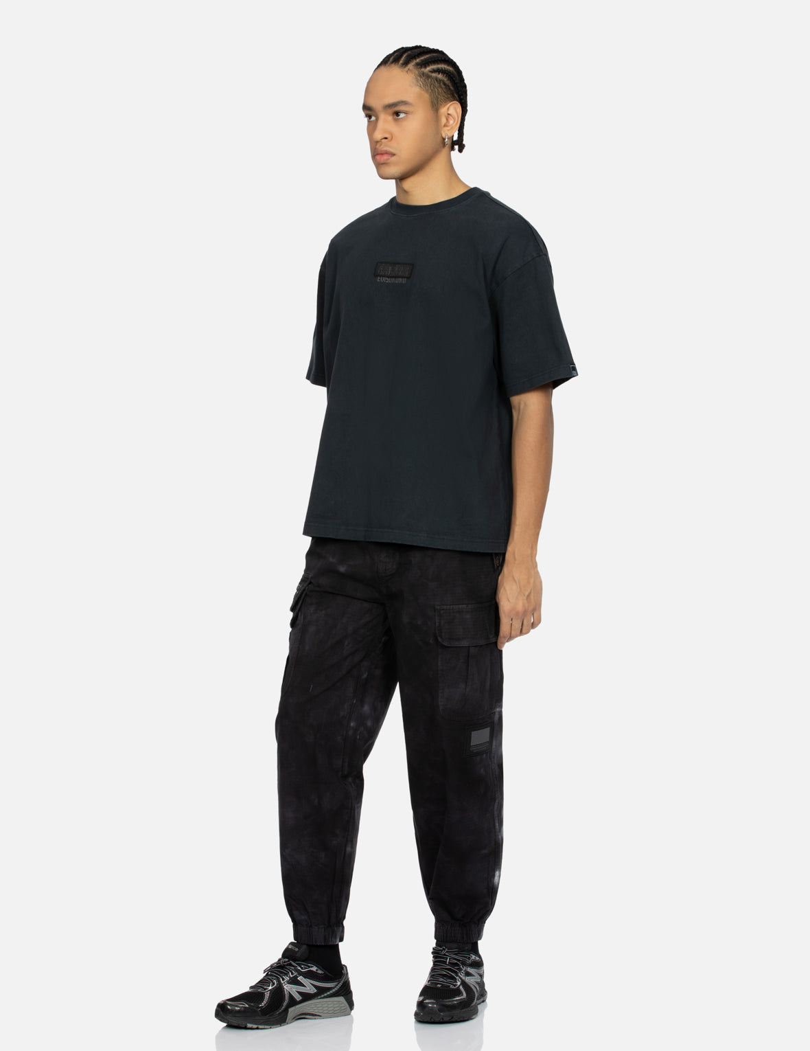 Evisu Kamon Embroidery Loose Fit Tie-Dye Cargo Joggers