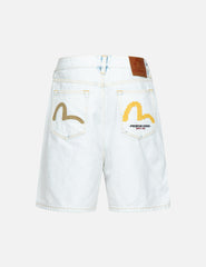 Evisu Seagull Embroidery Bleached Denim Shorts