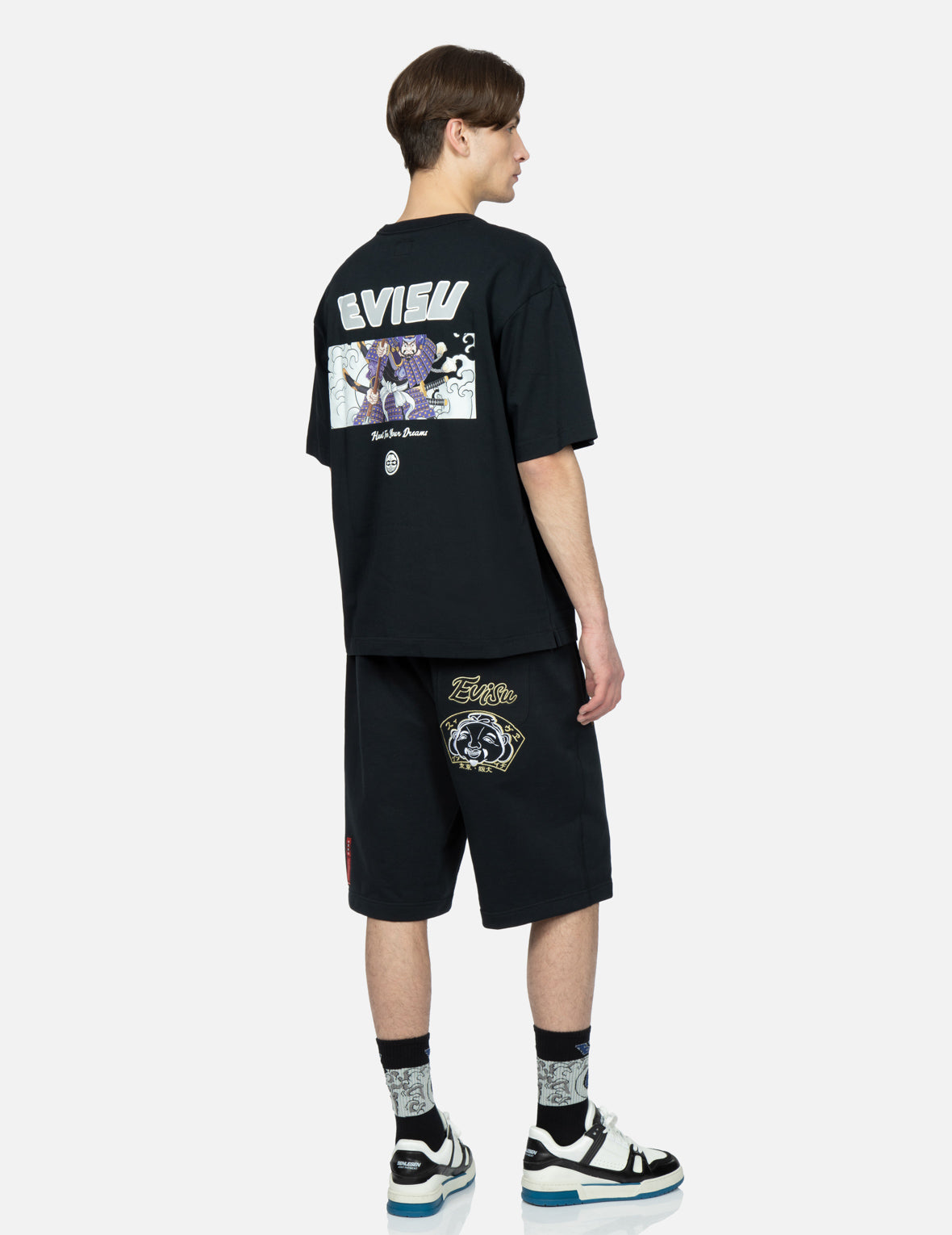 Evisu Fan-Shape Godhead Embroidery Sweat Shorts