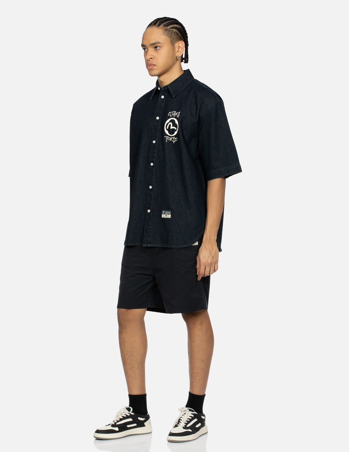 Evisu Kamon And Logo Print Oversized Denim Short-Sleeves Shirt