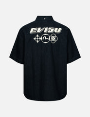 Evisu Kamon And Logo Print Oversized Denim Short-Sleeves Shirt