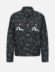 Evisu Allover Seagull And Kamon Jacquard Relax Fit Denim Jacket