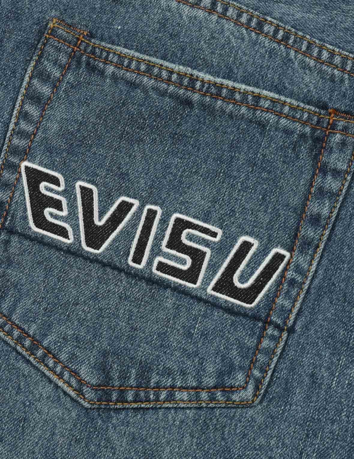 Evisu Washed And Distressed Seagull Patchwork And Logo Embroidery Cropped Jeans #2027