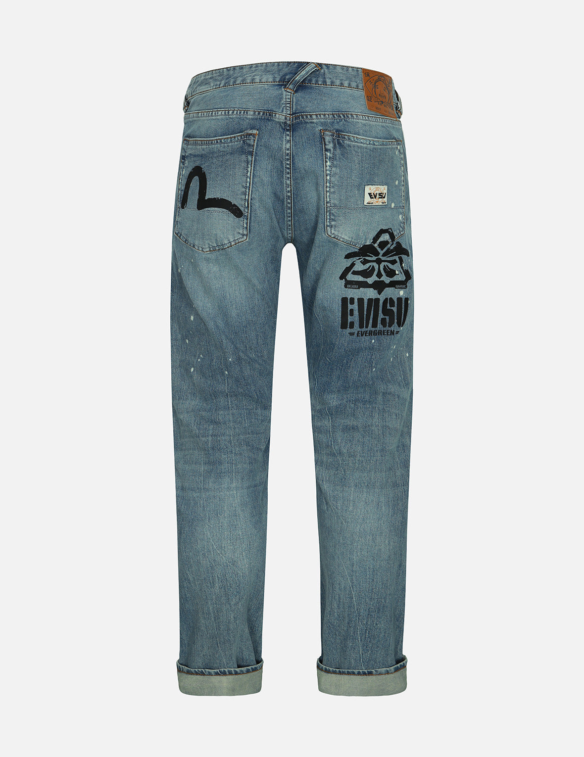 Evisu Washed Multiple Distressed Print With Splatter Marks Carrot Fit Jeans #2017