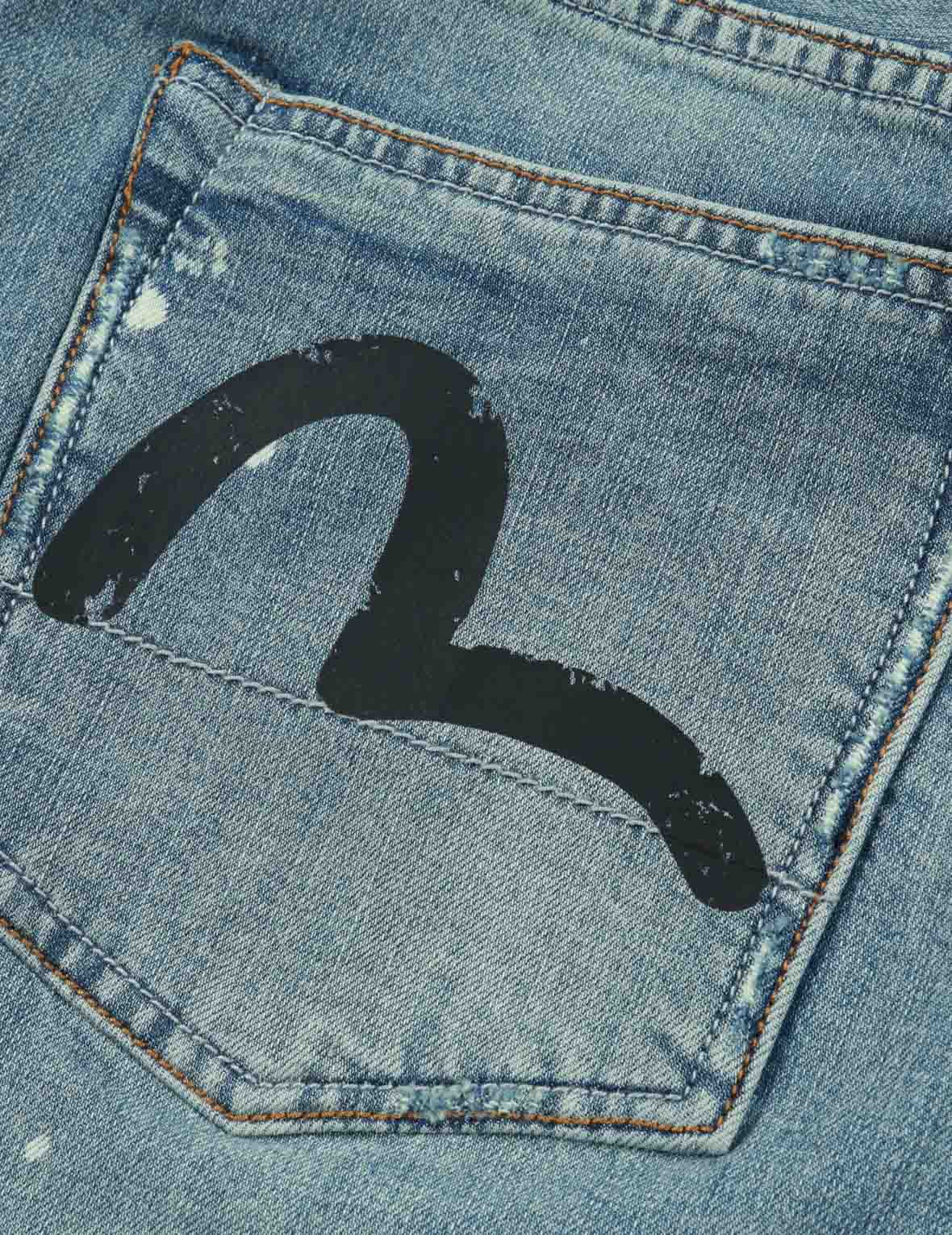 Evisu Washed Multiple Distressed Print With Splatter Marks Carrot Fit Jeans #2017