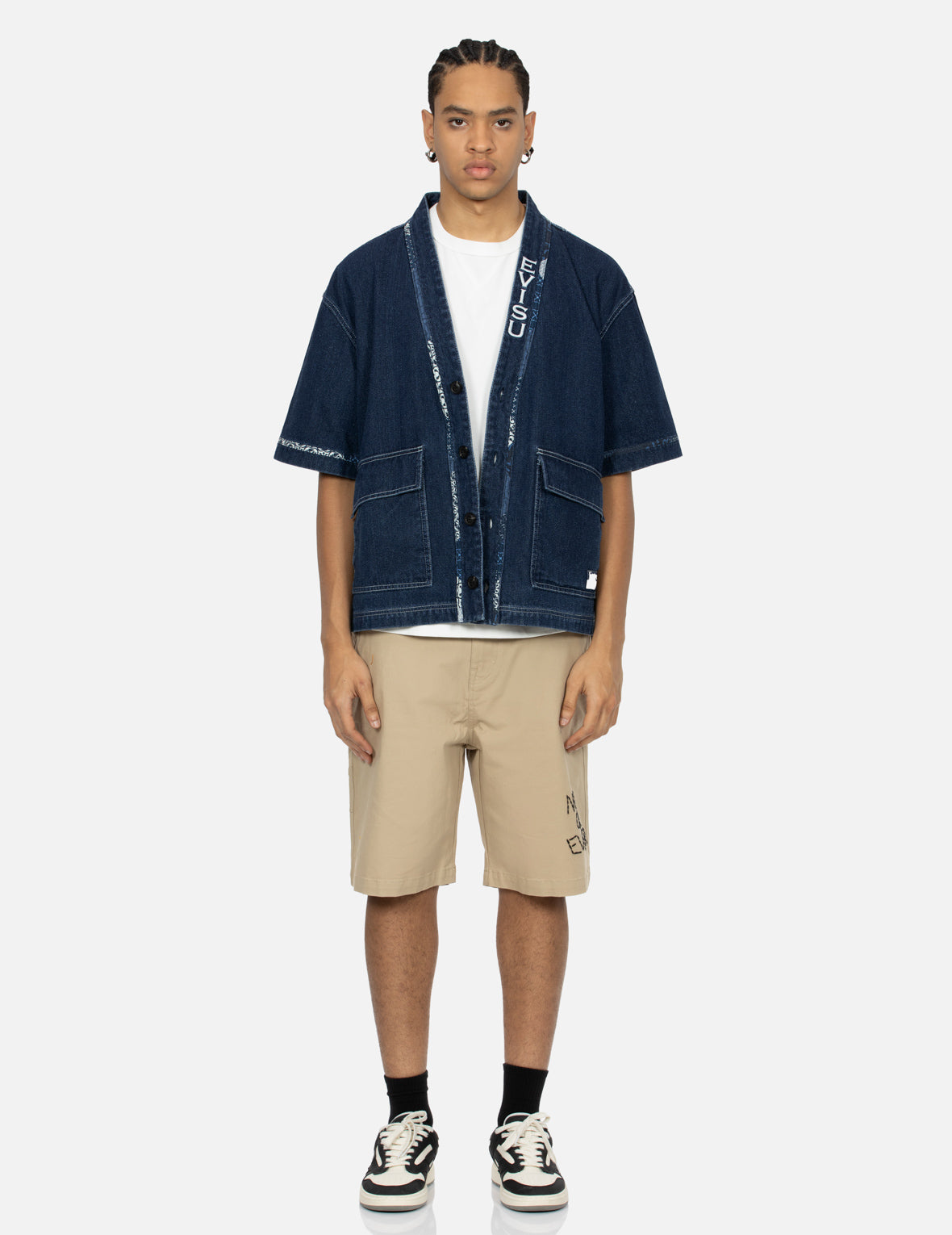 Evisu Kamon AppliquÃ© Embroidery Loose Fit Denim Kimono