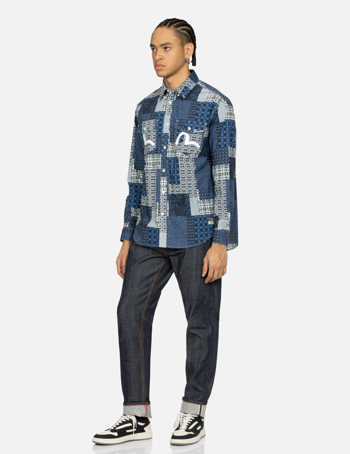 Evisu Allover Dermatoglyphic Block And Seagull Print Relax Fit Shirt