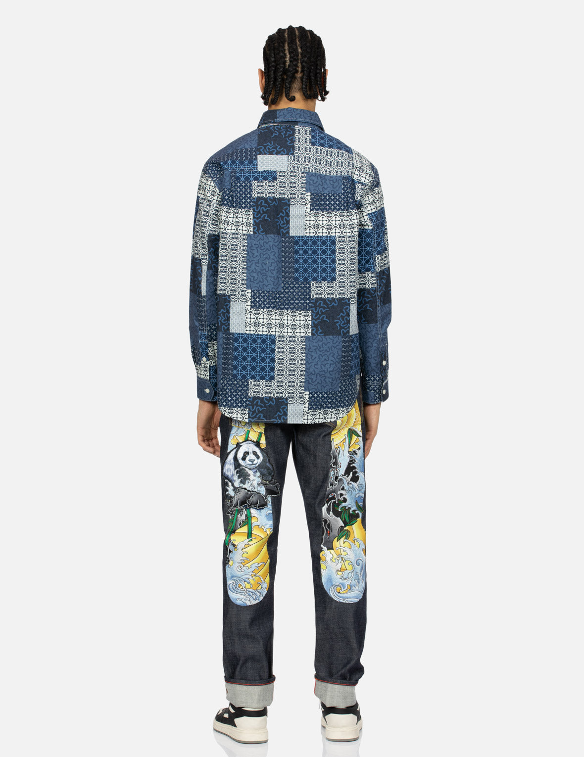 Evisu Allover Dermatoglyphic Block And Seagull Print Relax Fit Shirt