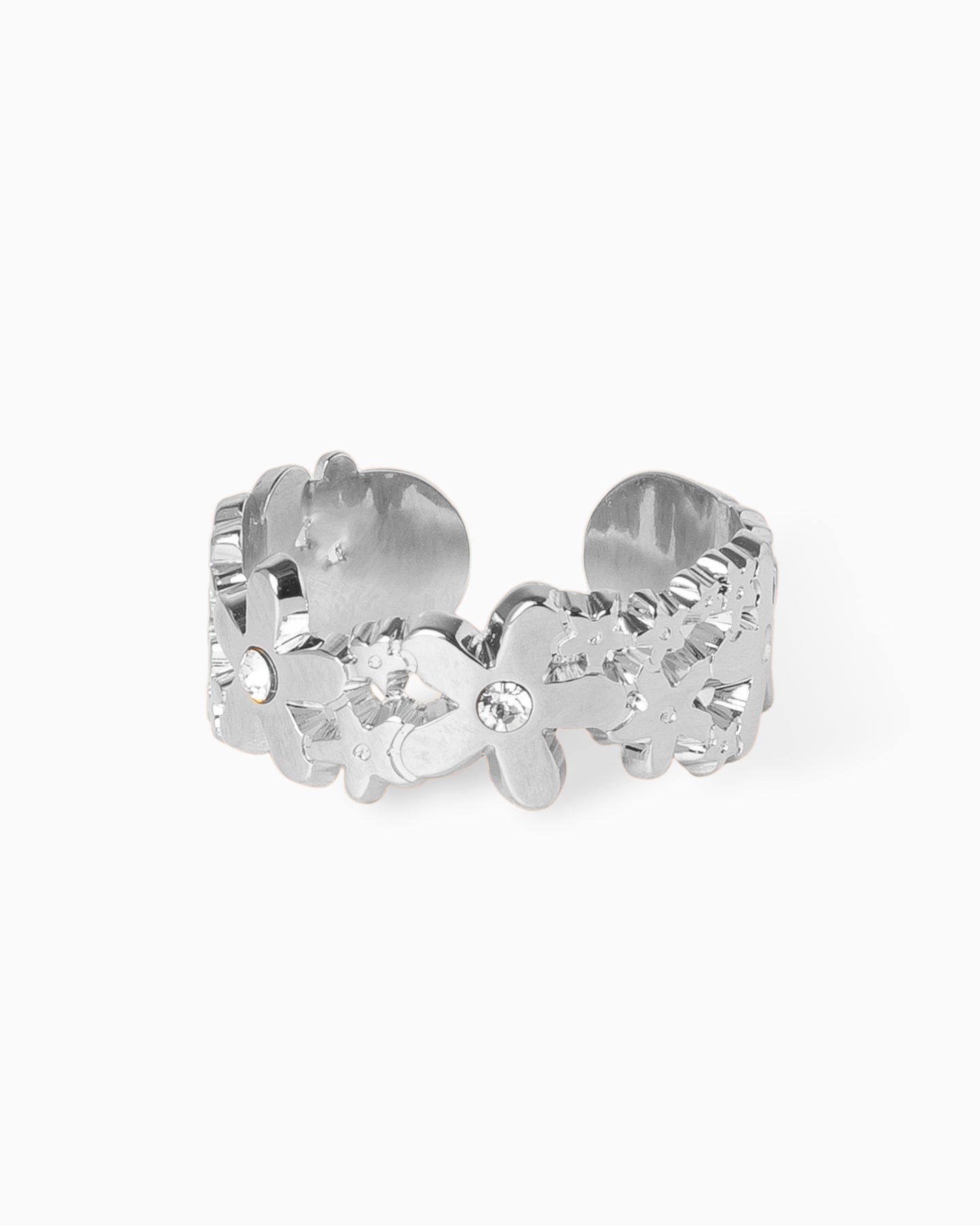 070292 les interchangeables rhinestone daisy ring silver