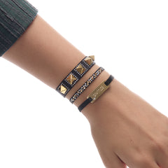 Les Interchangeables Gratitude Strass Box Ribbon Bracelet Set Black Set