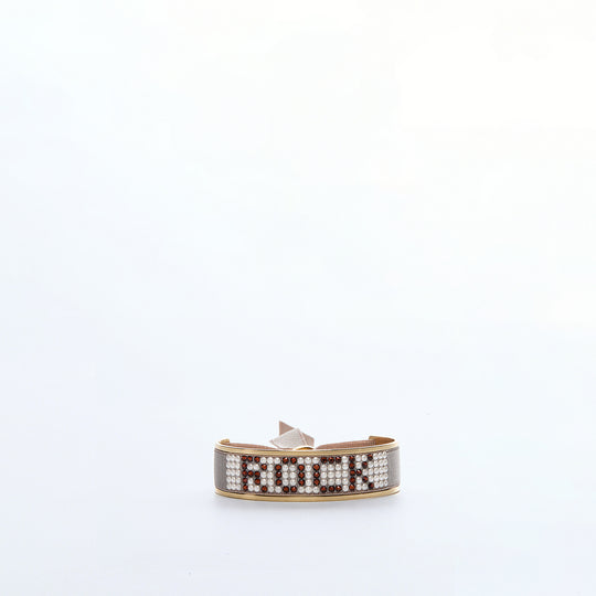 Les Interchangeables Rock Crystal Ribbon Bracelet Beige Rhinestone & Cabochon