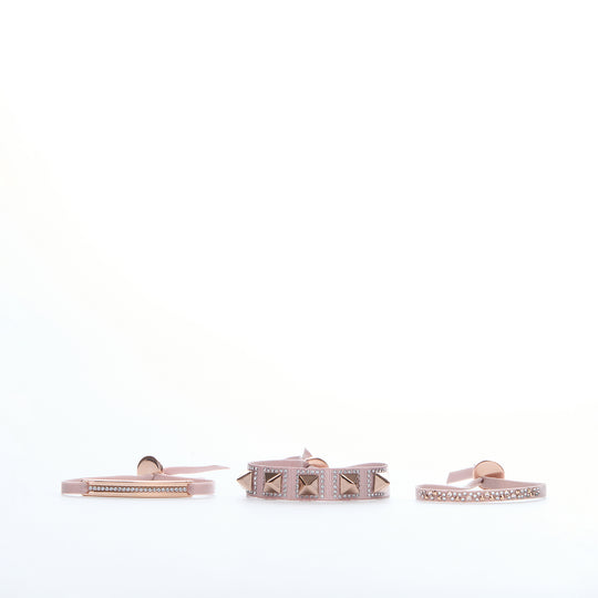 Les Interchangeables Strass Box Ribbon Pave Metals Bracelet Set Pink Gold Set