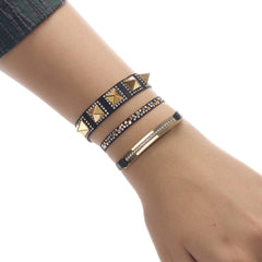 Les Interchangeables Strass Box Ribbon Pave Metals Bracelet Set Black Set