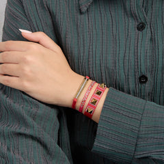 Les Interchangeables Strass Box Ribbon Pave Metals Bracelet Set Red Set