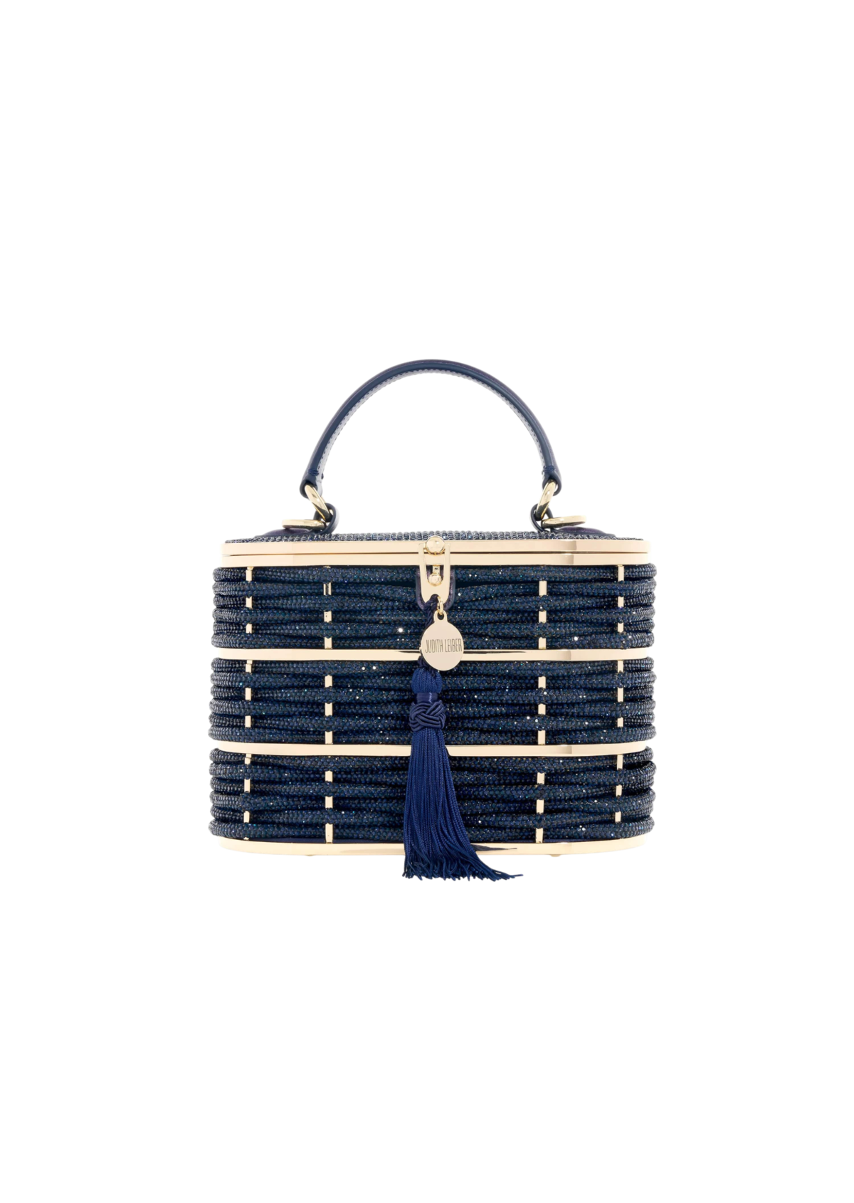 Willow Crystal Woven Top Handle Navy - JudithLeiberGCC