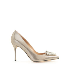 Sergio Rossi Sr Godiva Precious 90mm Champagne Pump