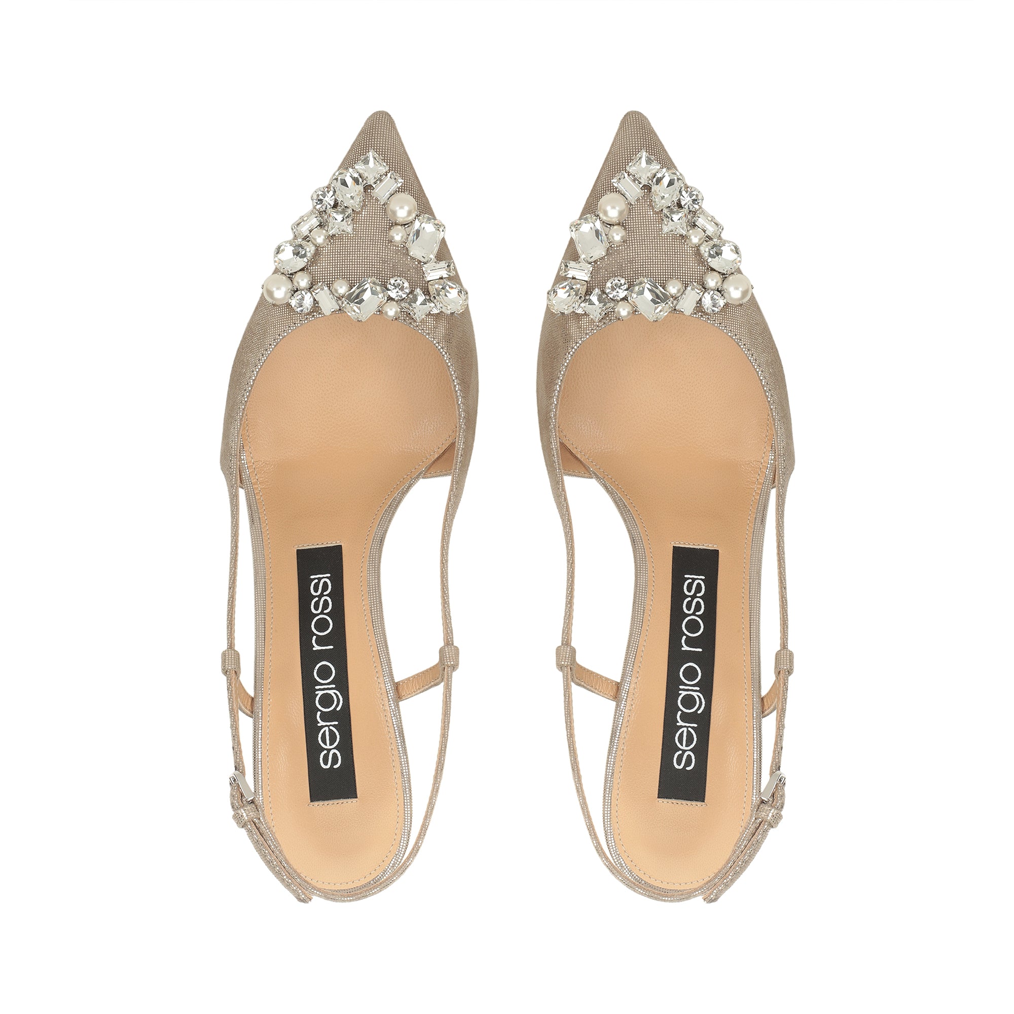 Sergio Rossi Sr Godiva Precious 50mm Champagne Slingback