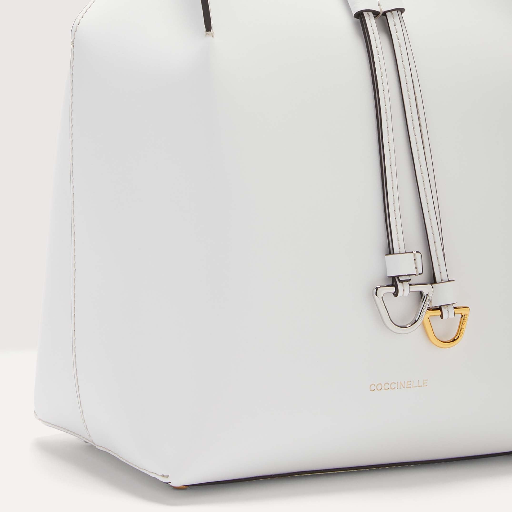 Coccinelle Roundabout Cowhide Medium Bianco Shoulder Bag Brillant White