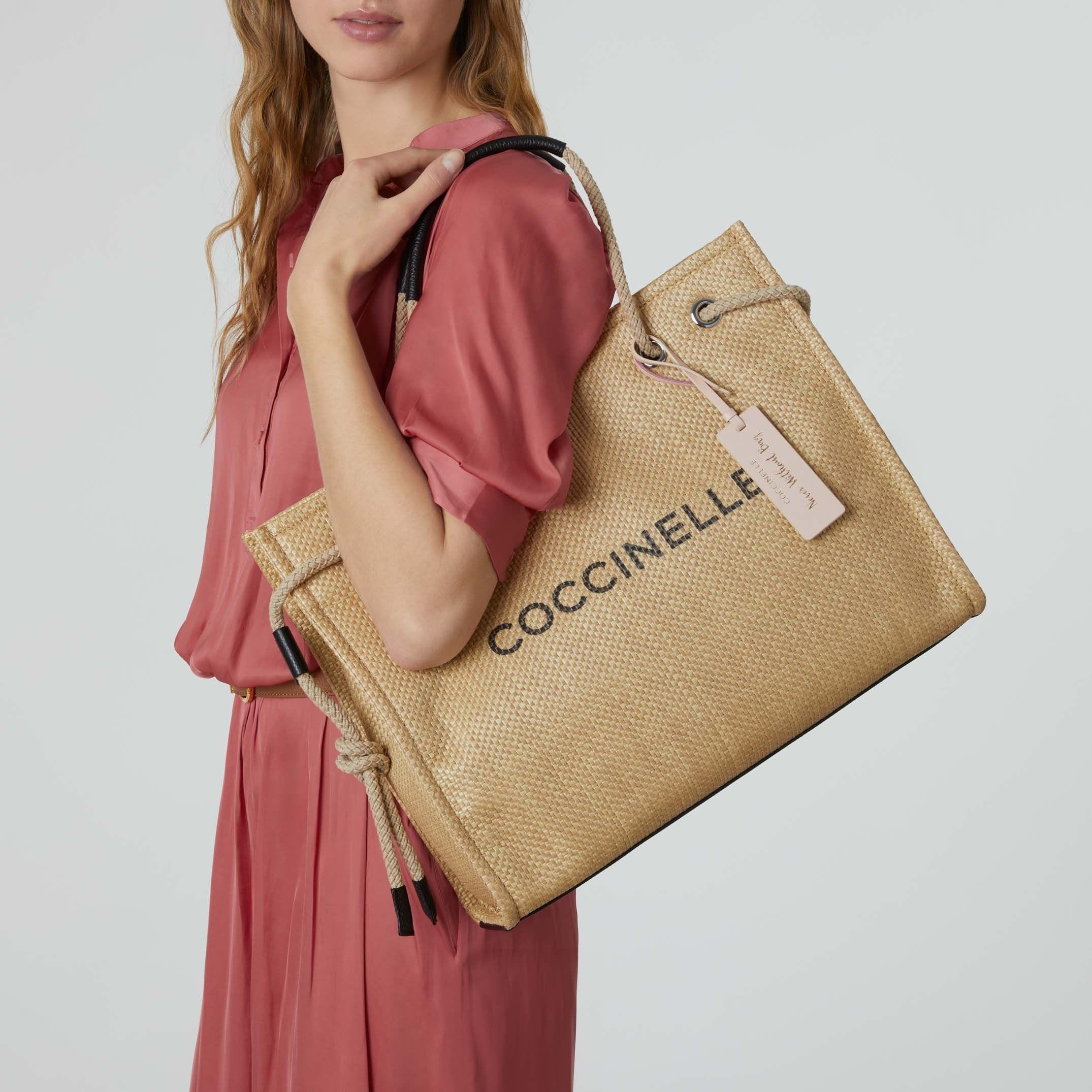 Coccinnelle Never Without Bag Straw Logo Natural Handbag