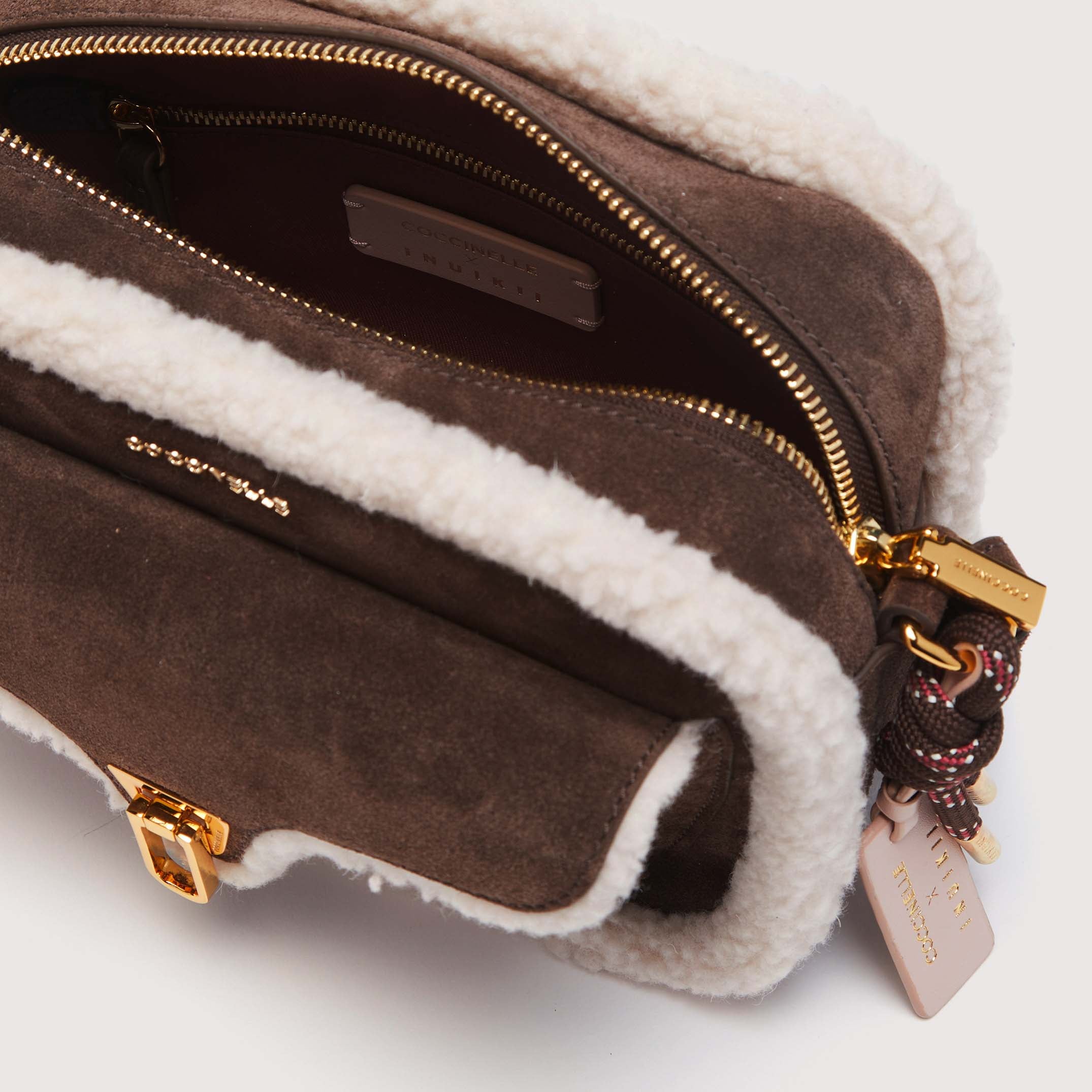 Coccinelle x Inuikii Beat Eco Shearling Small Crossbody - Brown