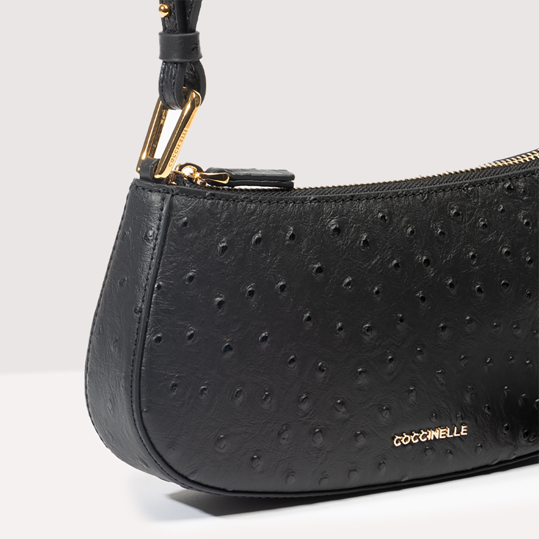 Coccinelle Merveille Ostrich Shoulder Bag - Black