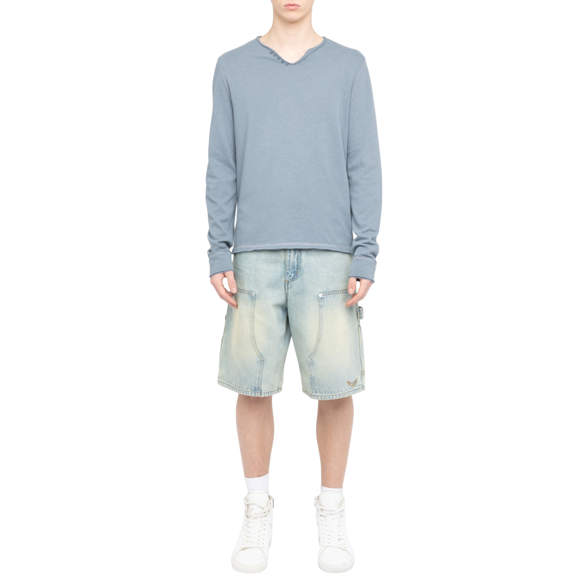 Monastir Washed Linen-Blend Henley T-Shirt - Sixtine Blue