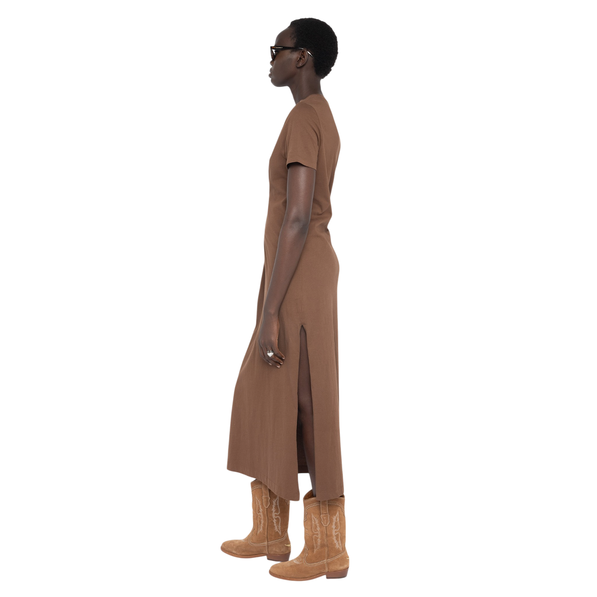 Raja Pleated Wings Long Cotton Dress - Coconut Brown