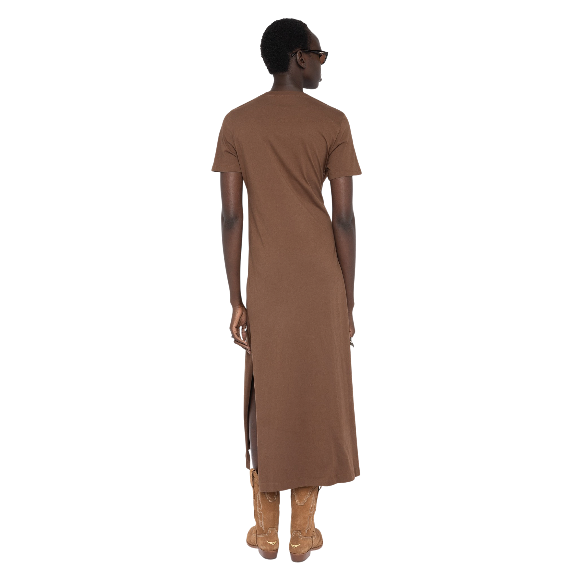 Raja Pleated Wings Long Cotton Dress - Coconut Brown