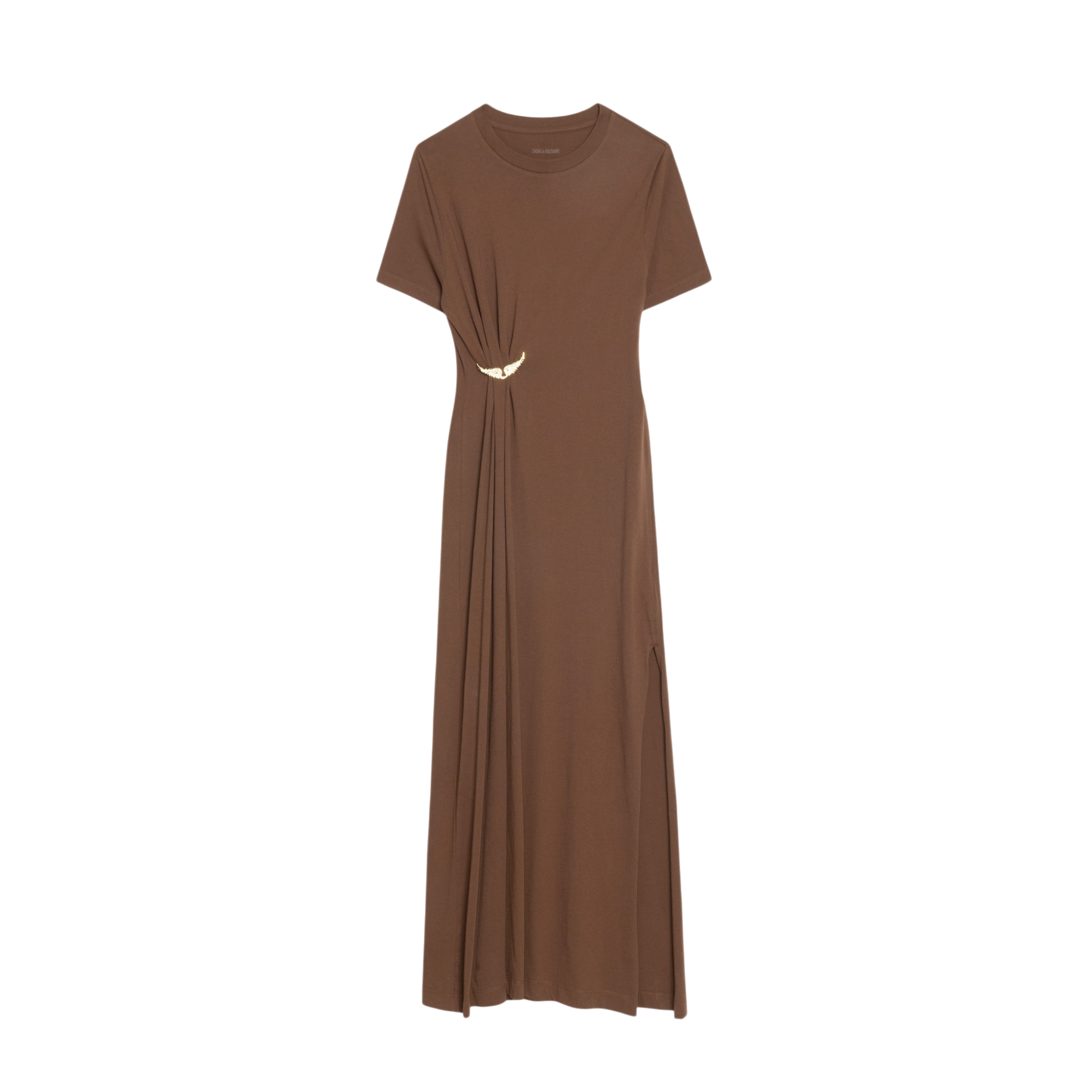 Raja Pleated Wings Long Cotton Dress - Coconut Brown