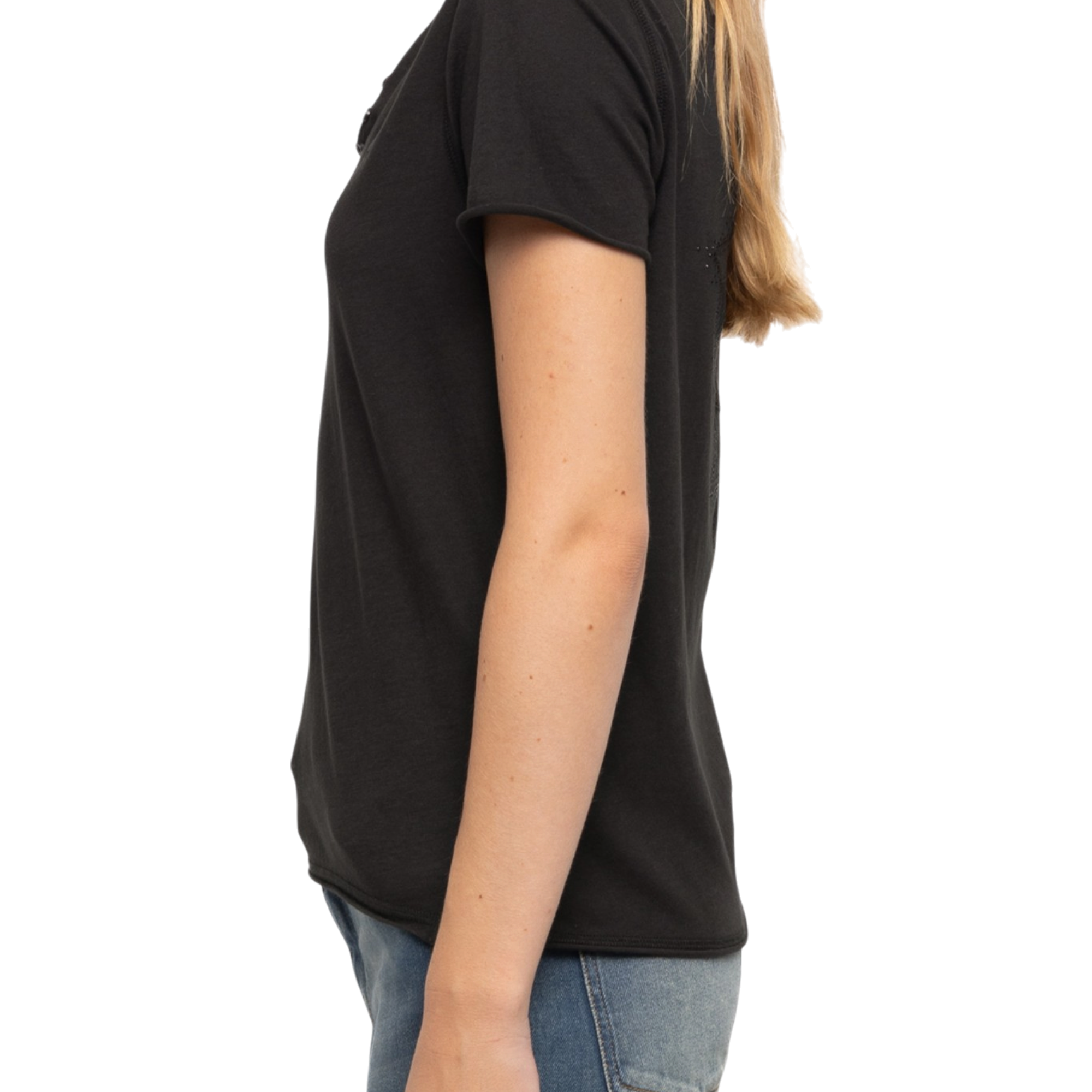 Fishnet Rhinestone Short-Sleeve Henley T-Shirt - Gloom Green