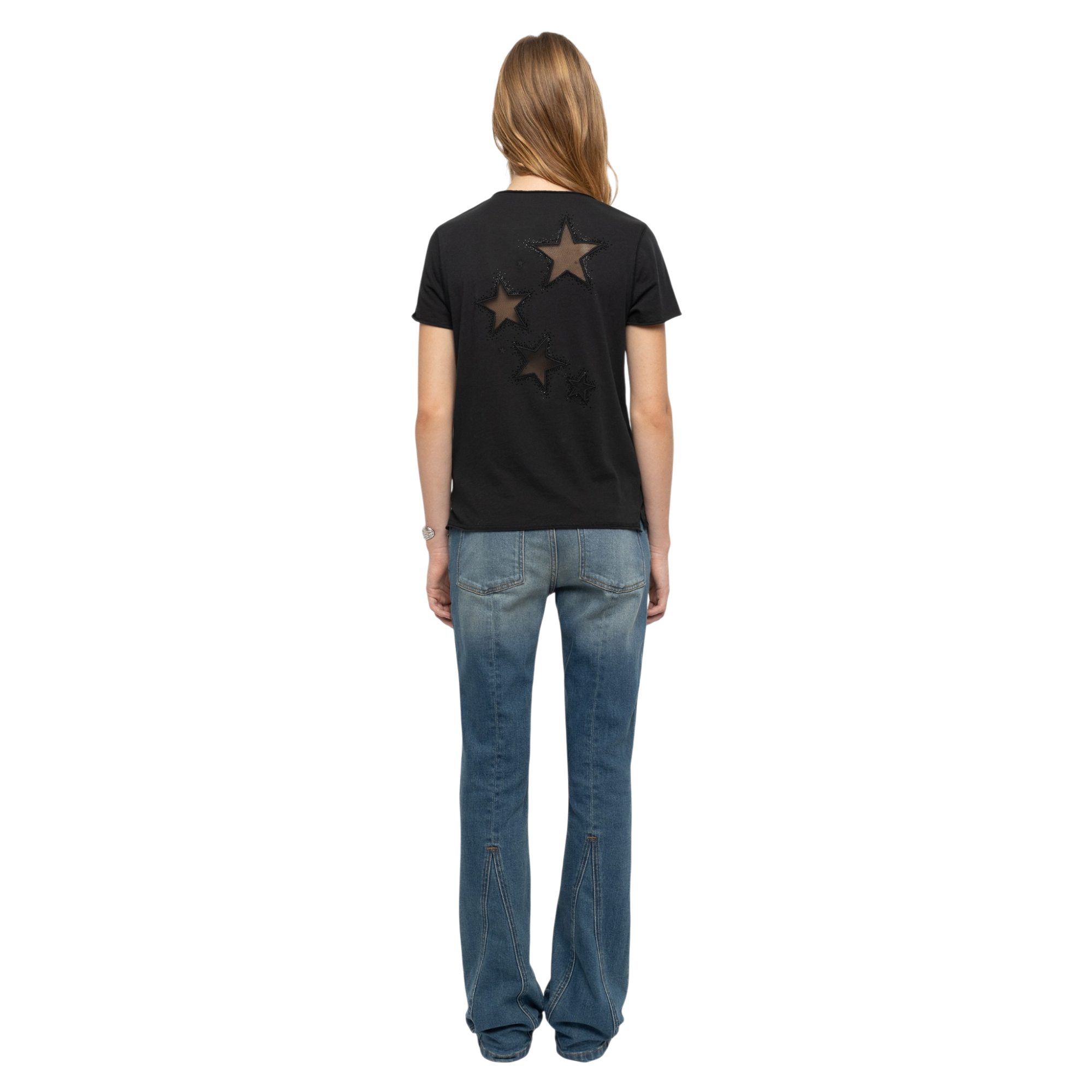 Fishnet Rhinestone Short-Sleeve Henley T-Shirt - Gloom Green