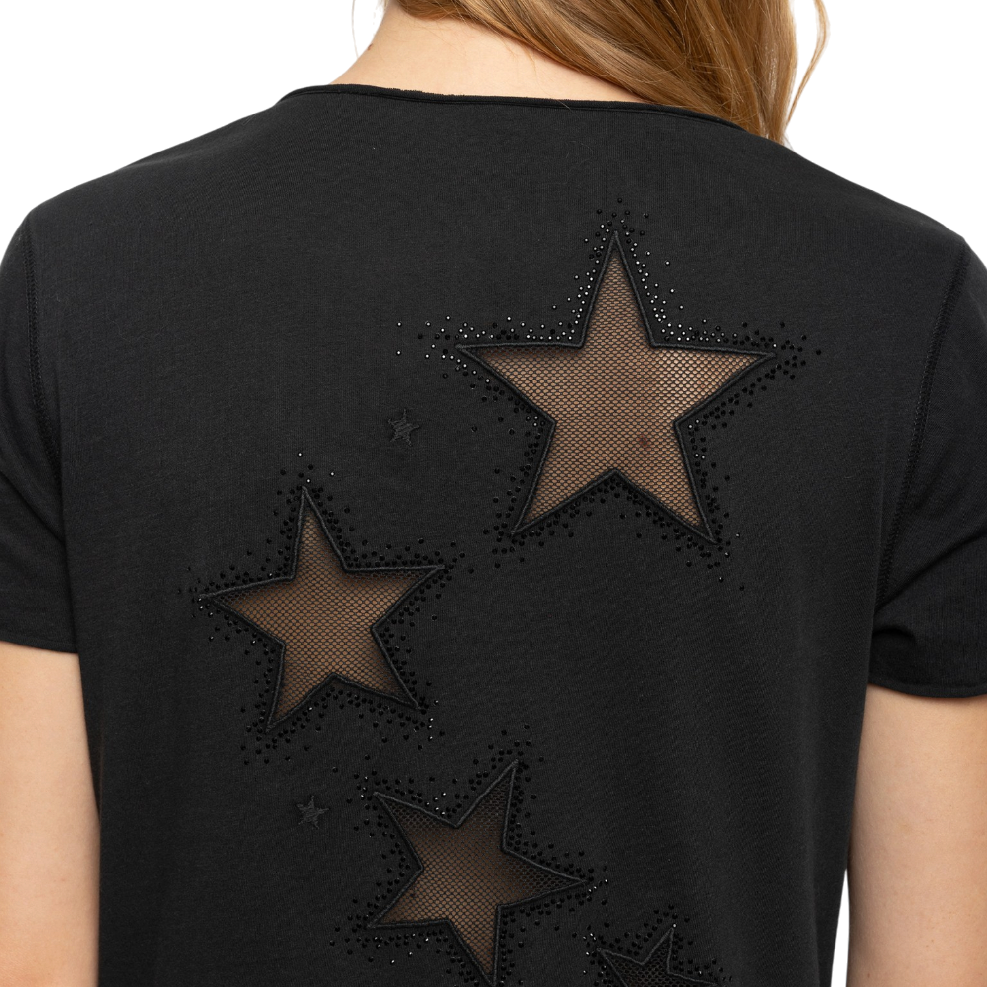 Fishnet Rhinestone Short-Sleeve Henley T-Shirt - Gloom Green