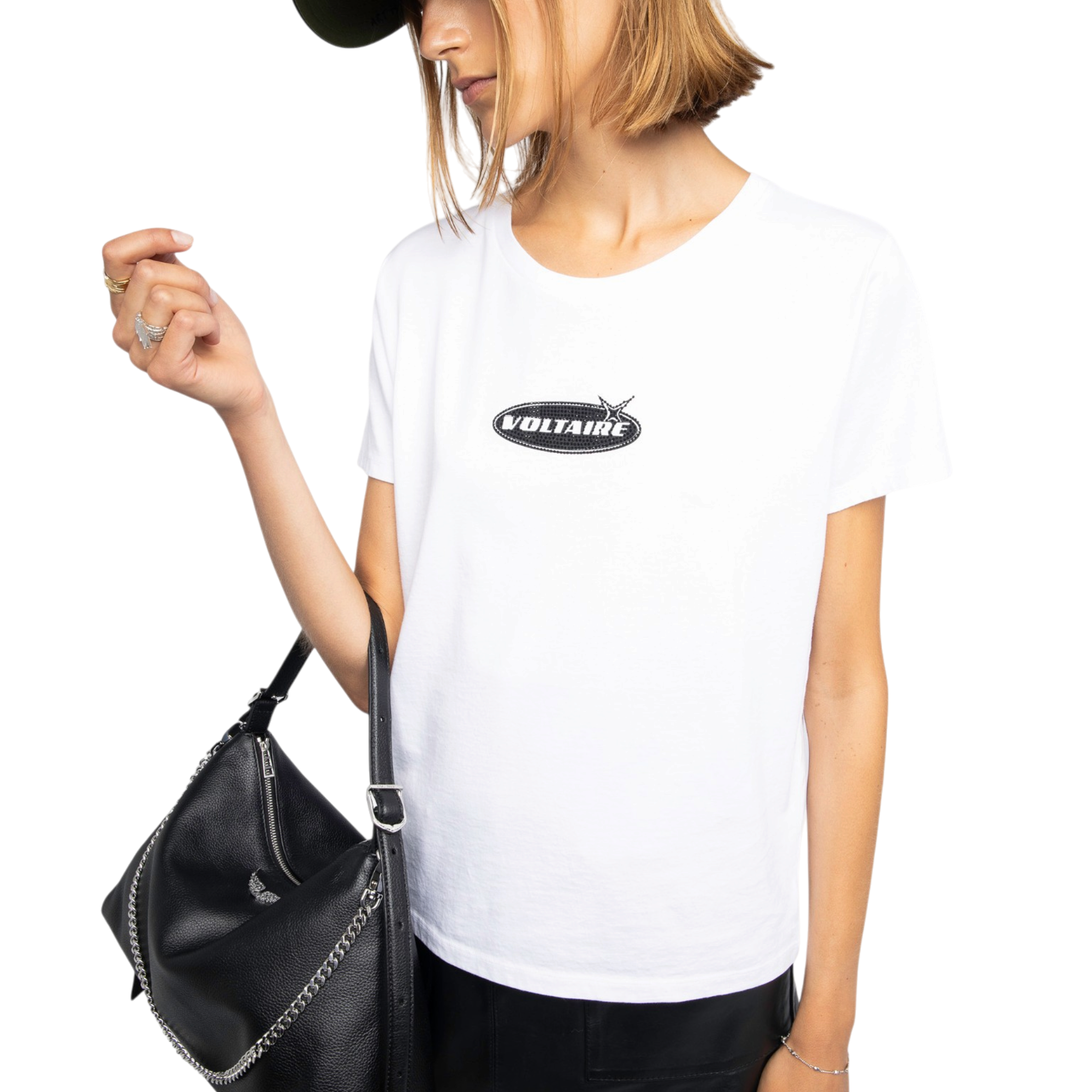 Alys Motocross Rhinestone Cotton T-Shirt - White