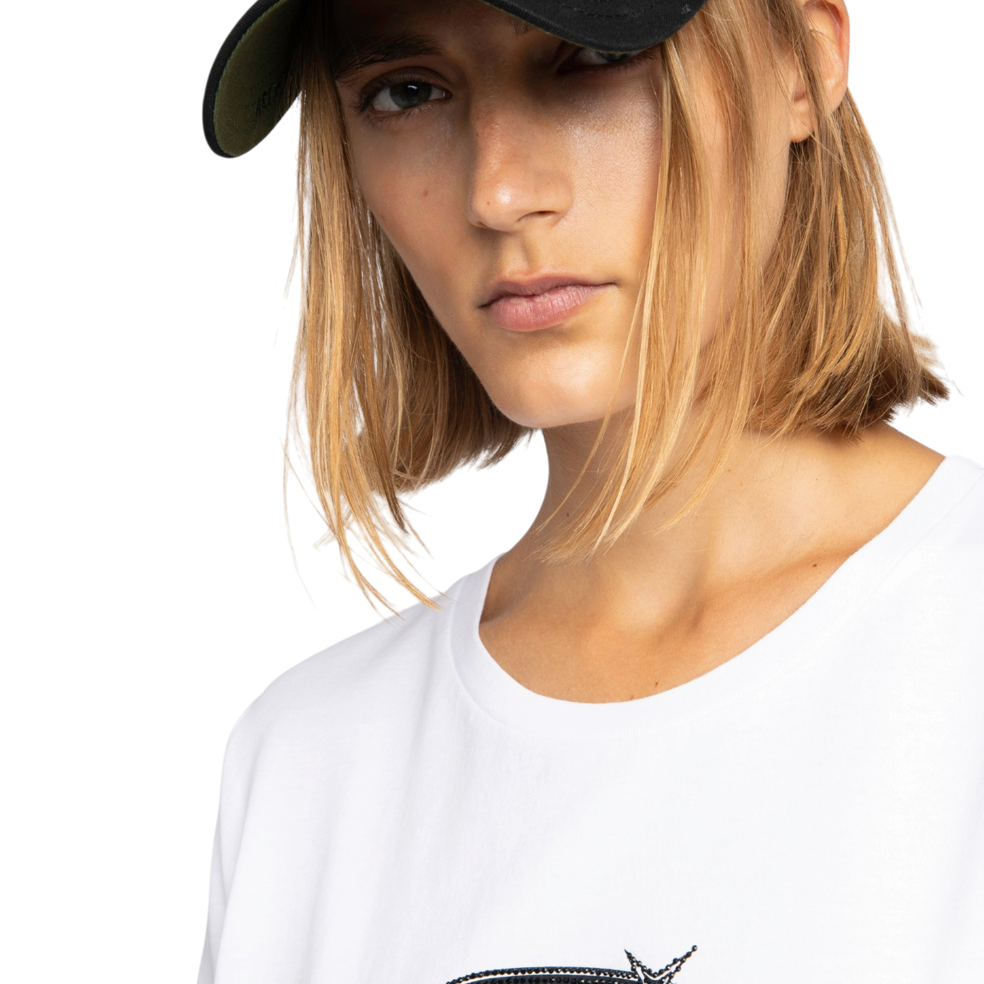 Alys Motocross Rhinestone Cotton T-Shirt - White