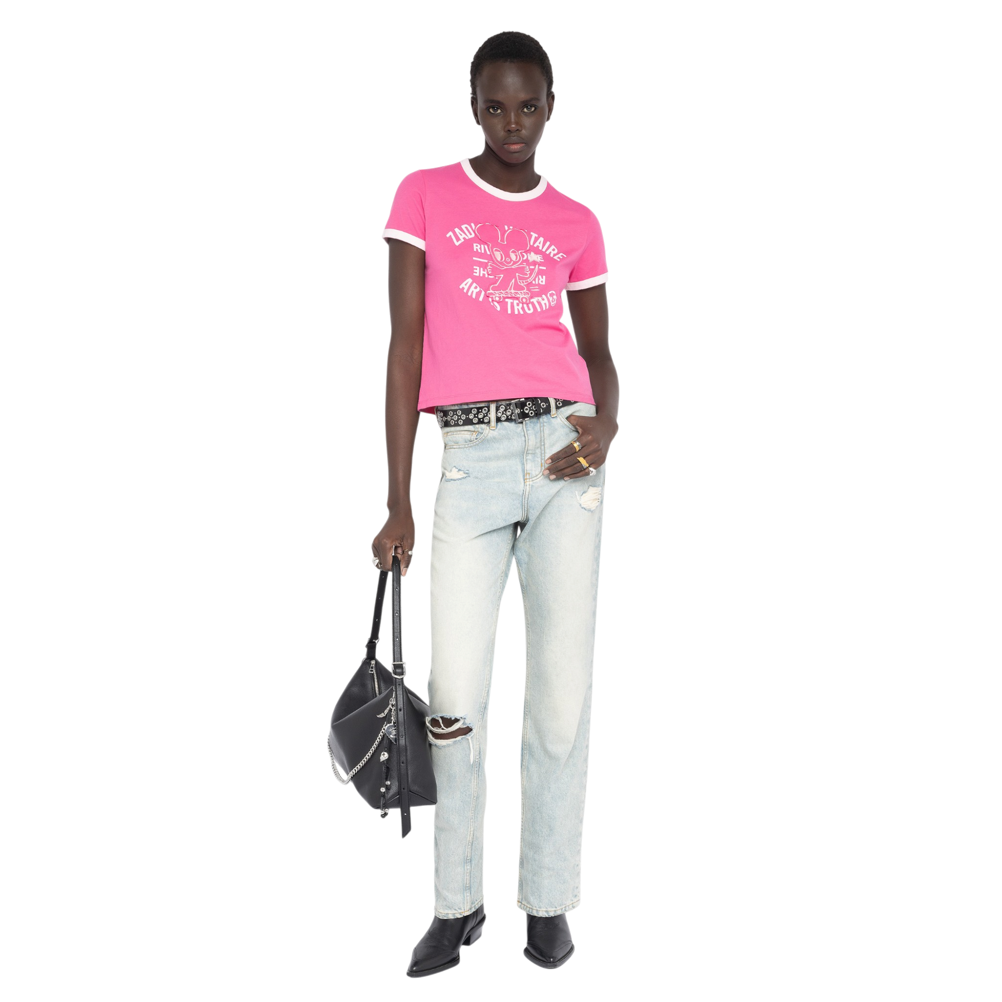 Woos Mouse Crest Organic Cotton T-Shirt - Lady Pink