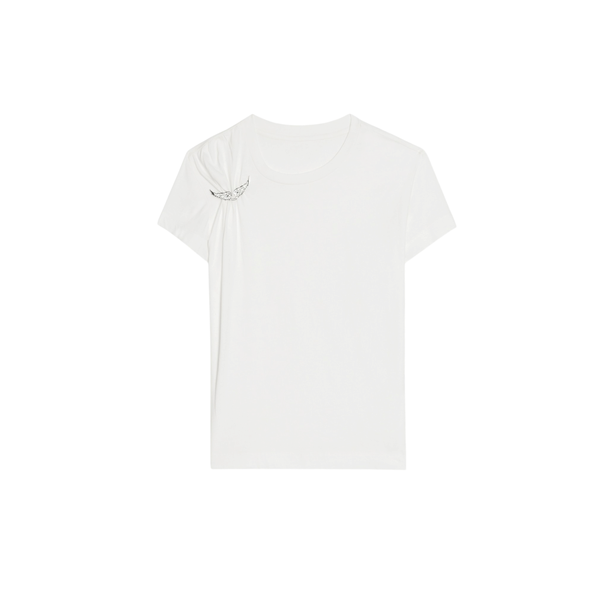 Suzan Pleated Wing-Brooch Cotton T-Shirt - Judo White