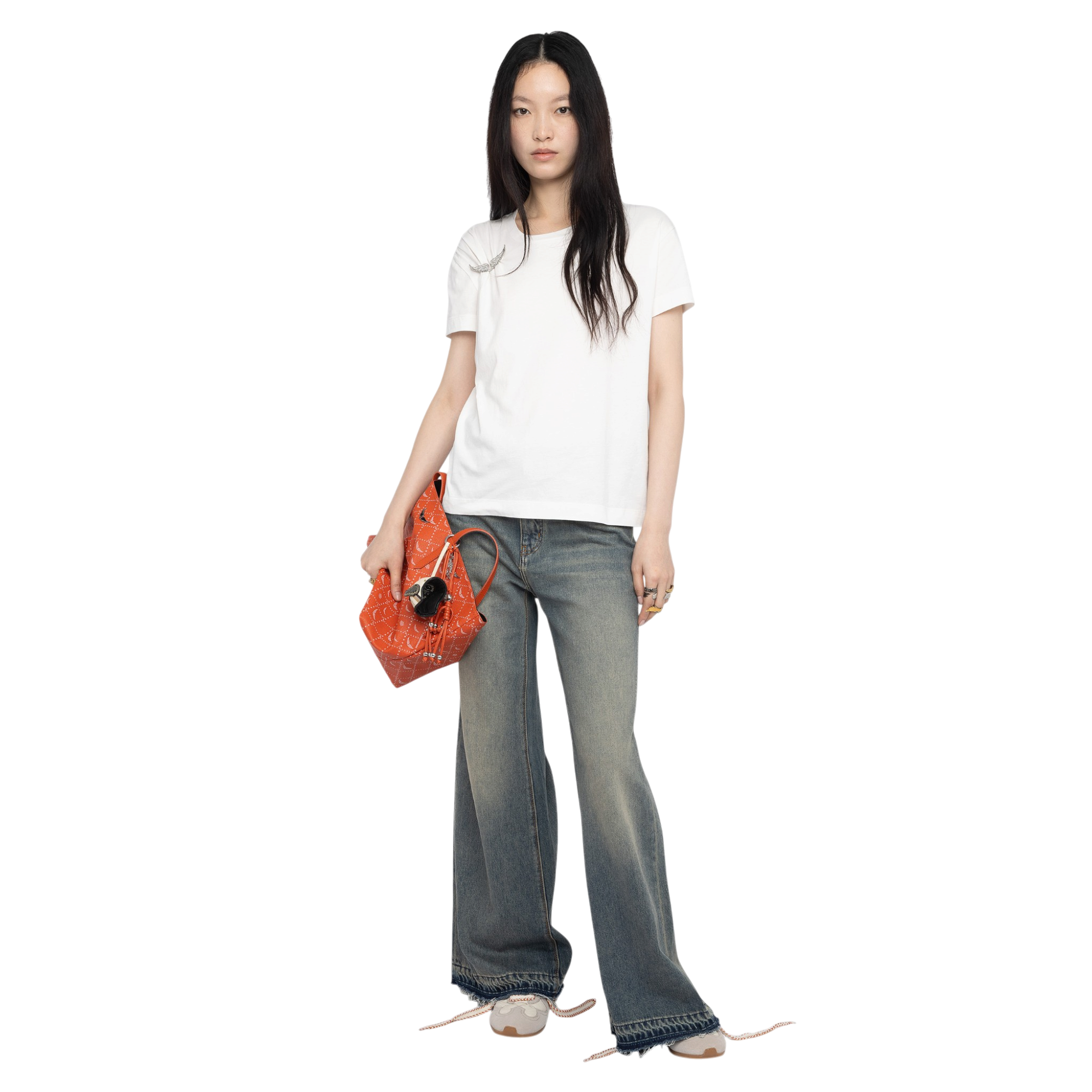 Suzan Pleated Wing-Brooch Cotton T-Shirt - Judo White