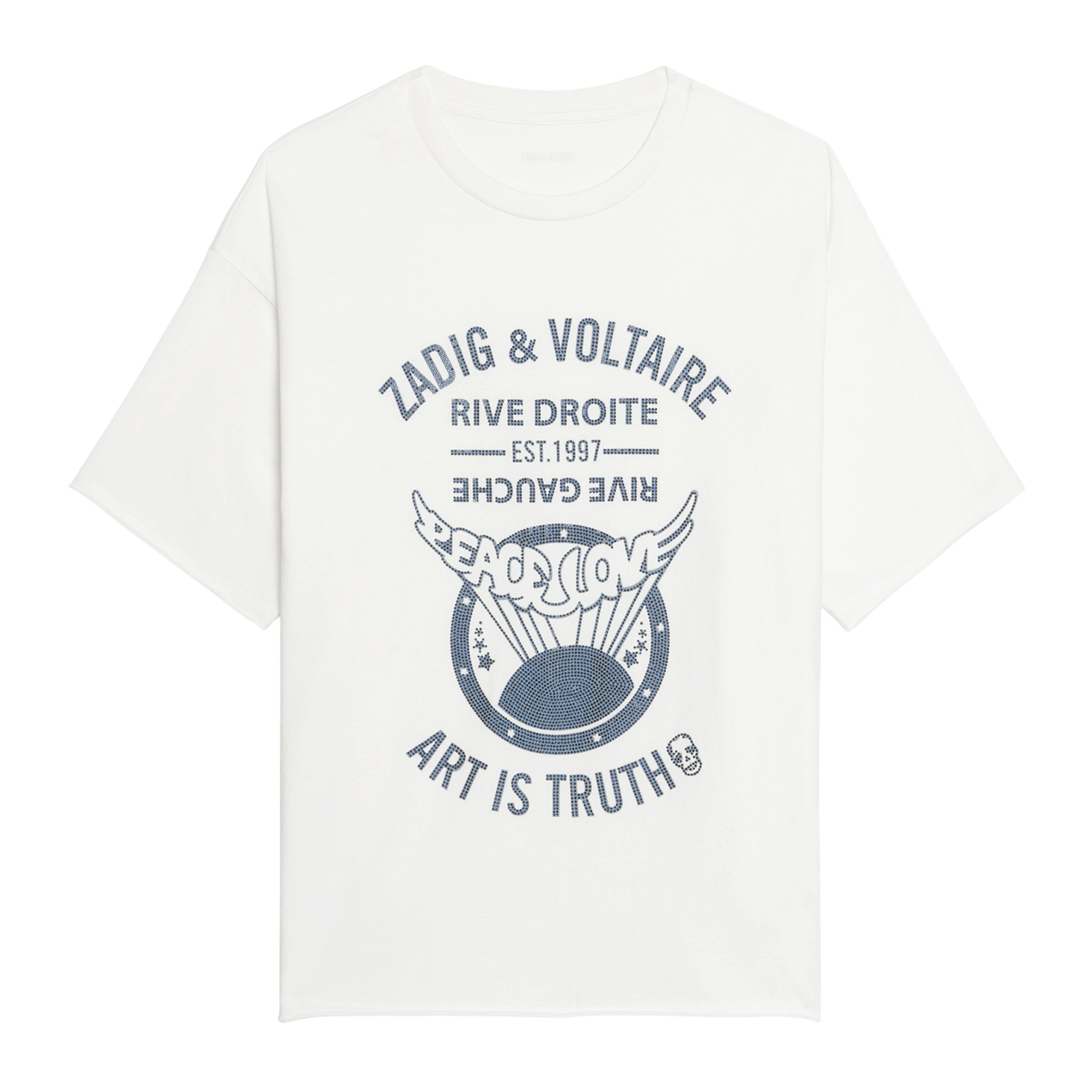Berry Peace Crest Rhinestone Cotton T-Shirt - Judo White