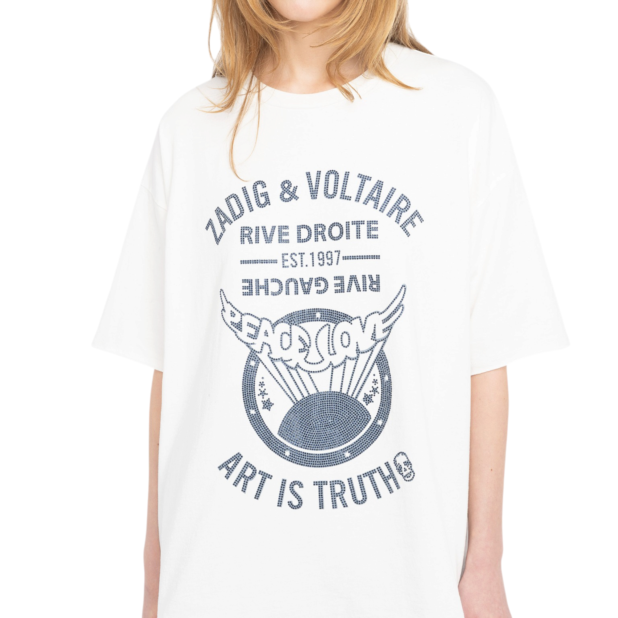 Berry Peace Crest Rhinestone Cotton T-Shirt - Judo White
