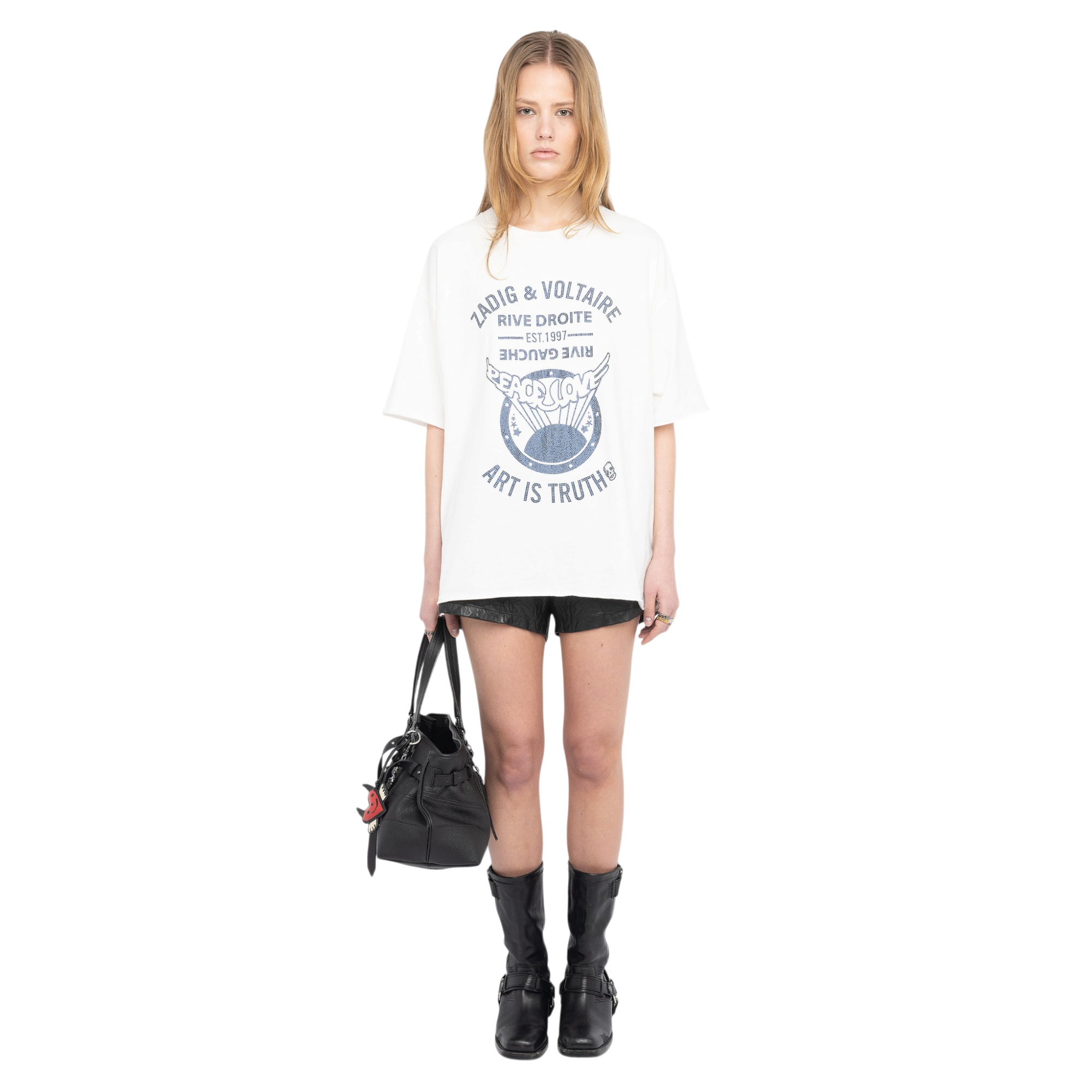 Berry Peace Crest Rhinestone Cotton T-Shirt - Judo White