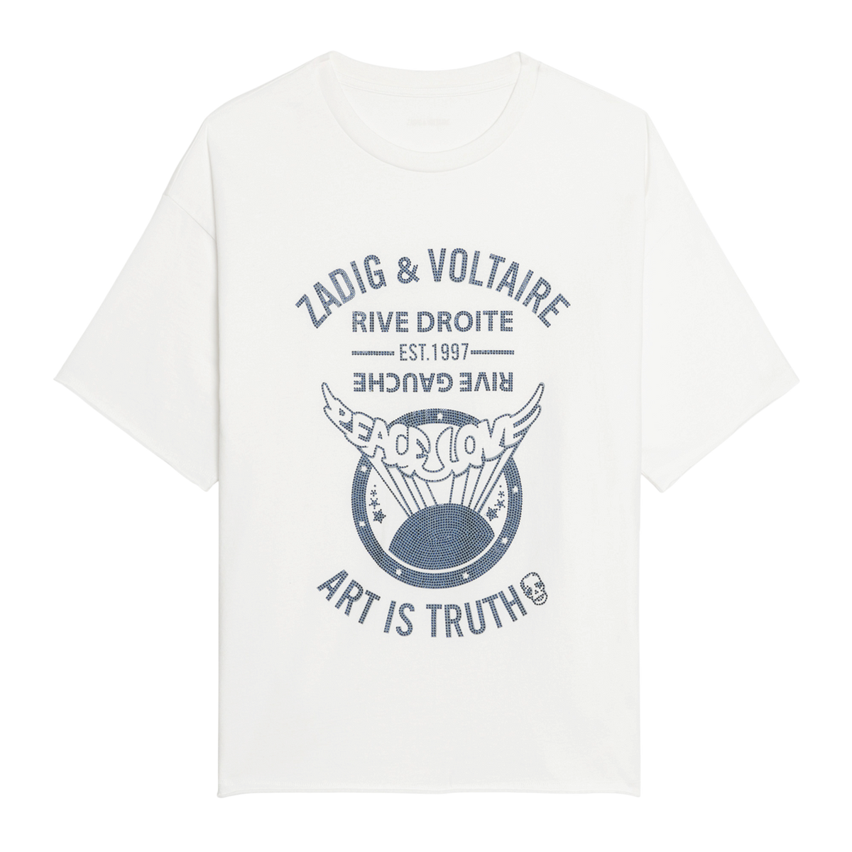 Berry Peace Crest Rhinestone Cotton T-Shirt - Judo White