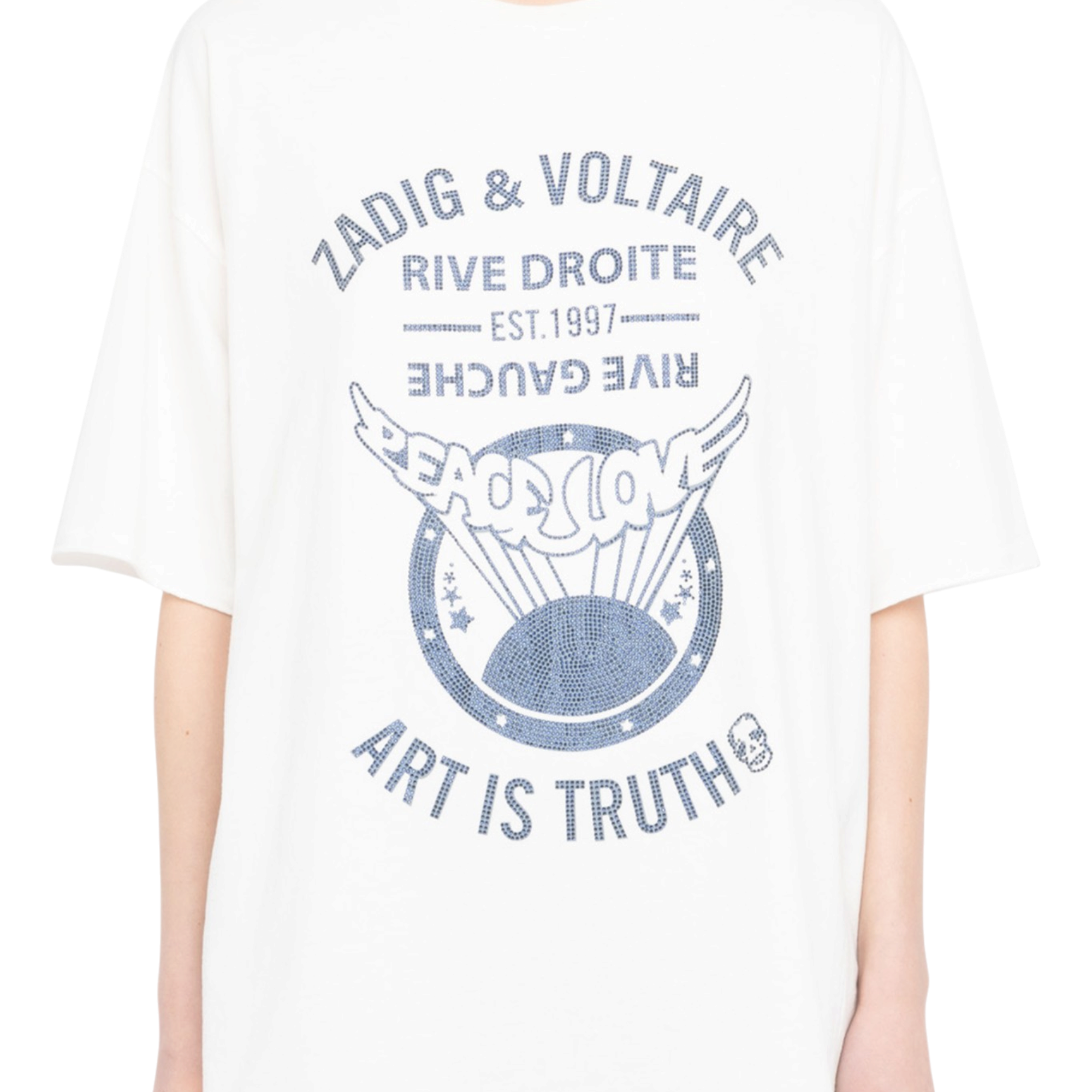 Berry Peace Crest Rhinestone Cotton T-Shirt - Judo White