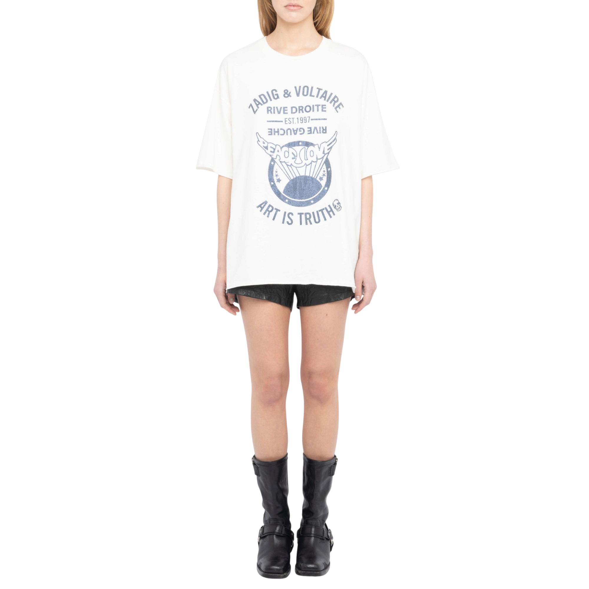 Berry Peace Crest Rhinestone Cotton T-Shirt - Judo White