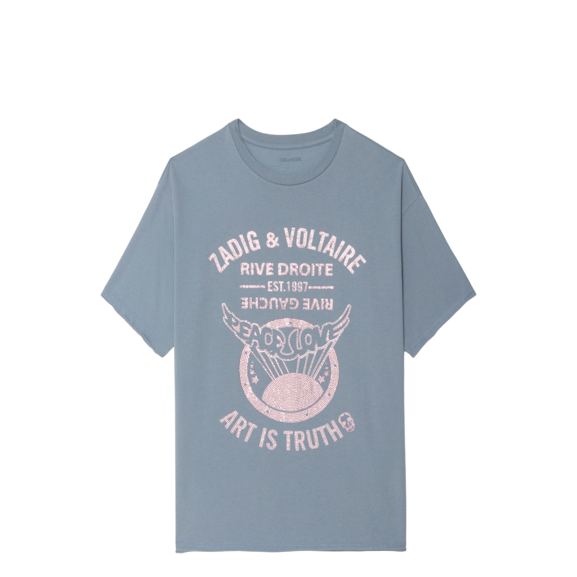 Berry Peace Crest Rhinestone Cotton T-Shirt - Sixtine Blue