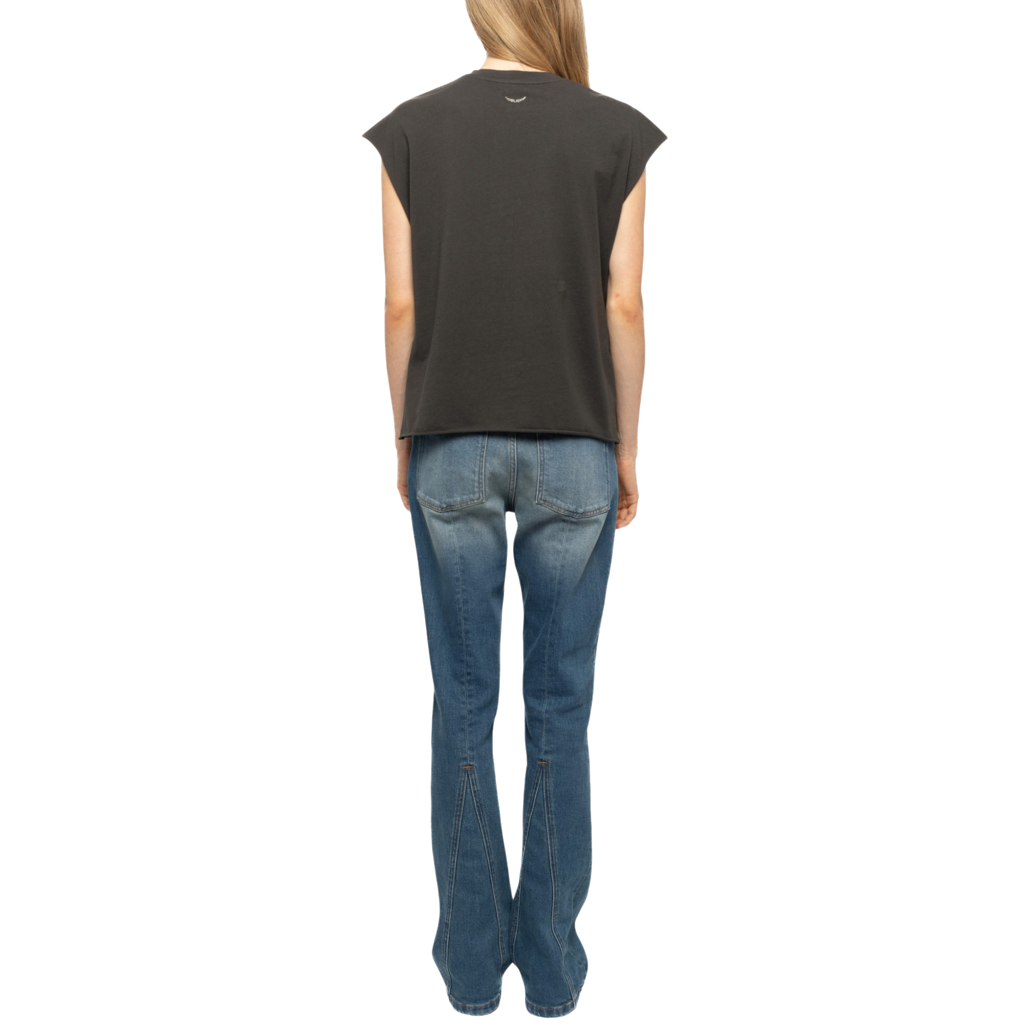 Cloe Motorcycle-Print Rhinestone Cotton Tank Top - Carbone Grey