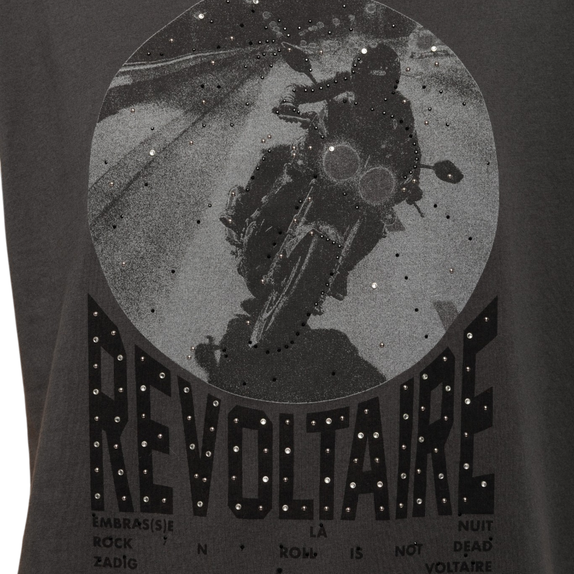 Cloe Motorcycle-Print Rhinestone Cotton Tank Top - Carbone Grey