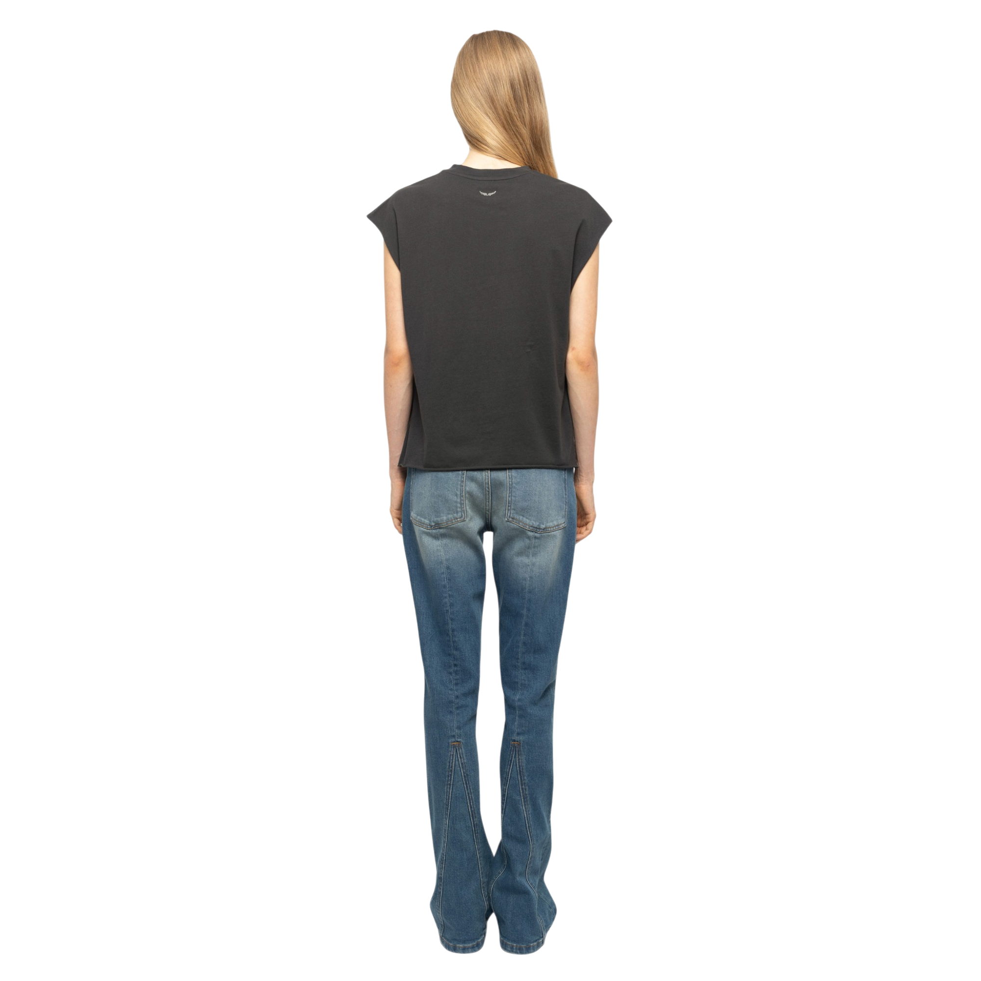 Cloe Motorcycle-Print Rhinestone Cotton Tank Top - Carbone Grey