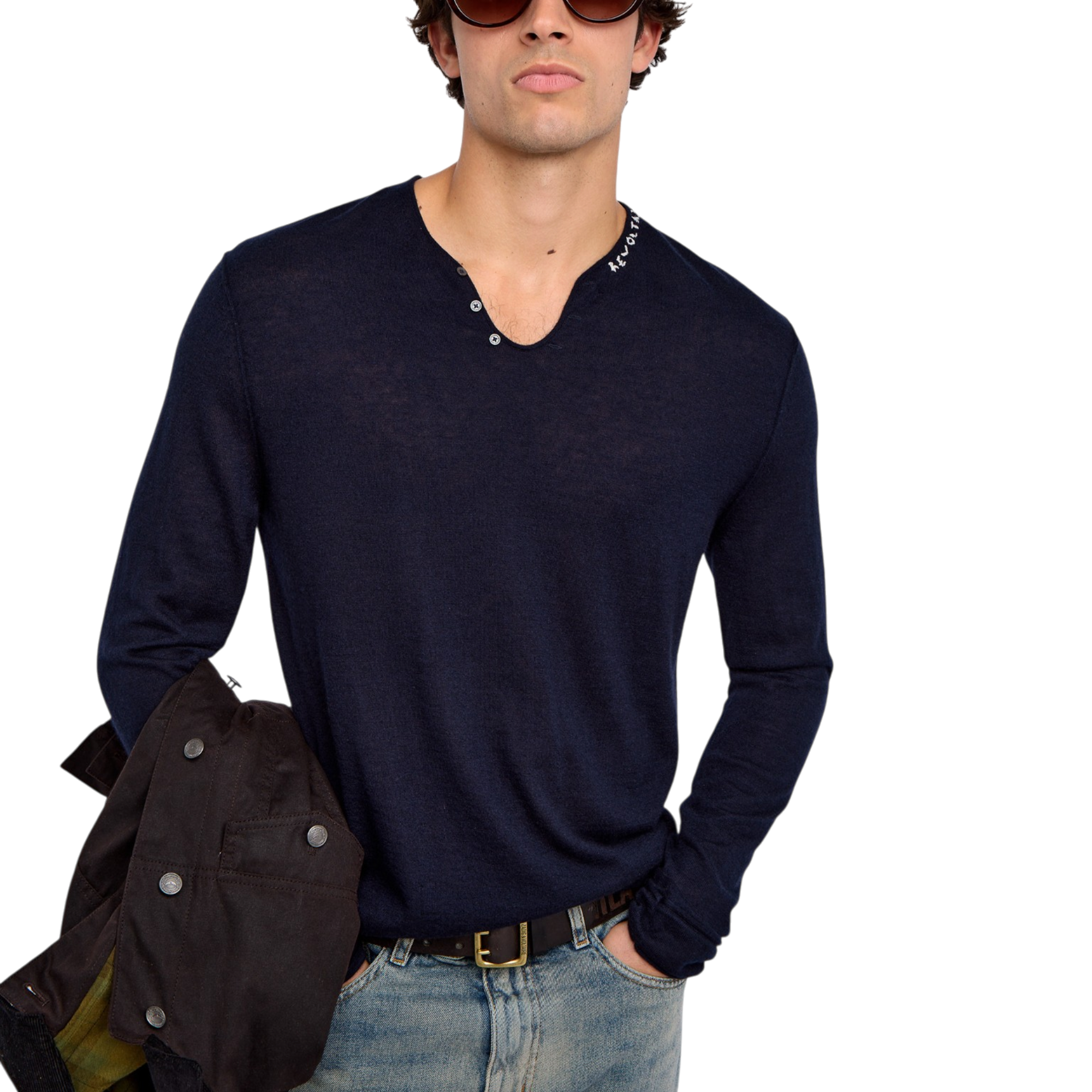 Monastir Revoltaire Cashmere Henley Jumper - Encre Blue